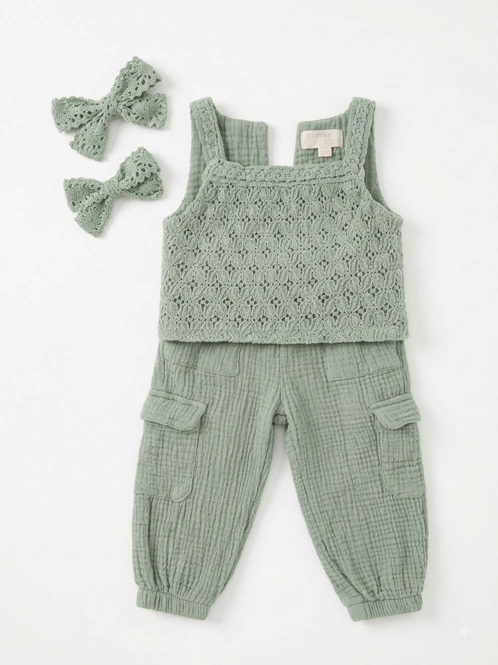 Unbranded Kids Sage Crochet Tank & Cargo Pants Set